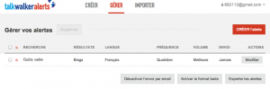Tableau de bord alertes