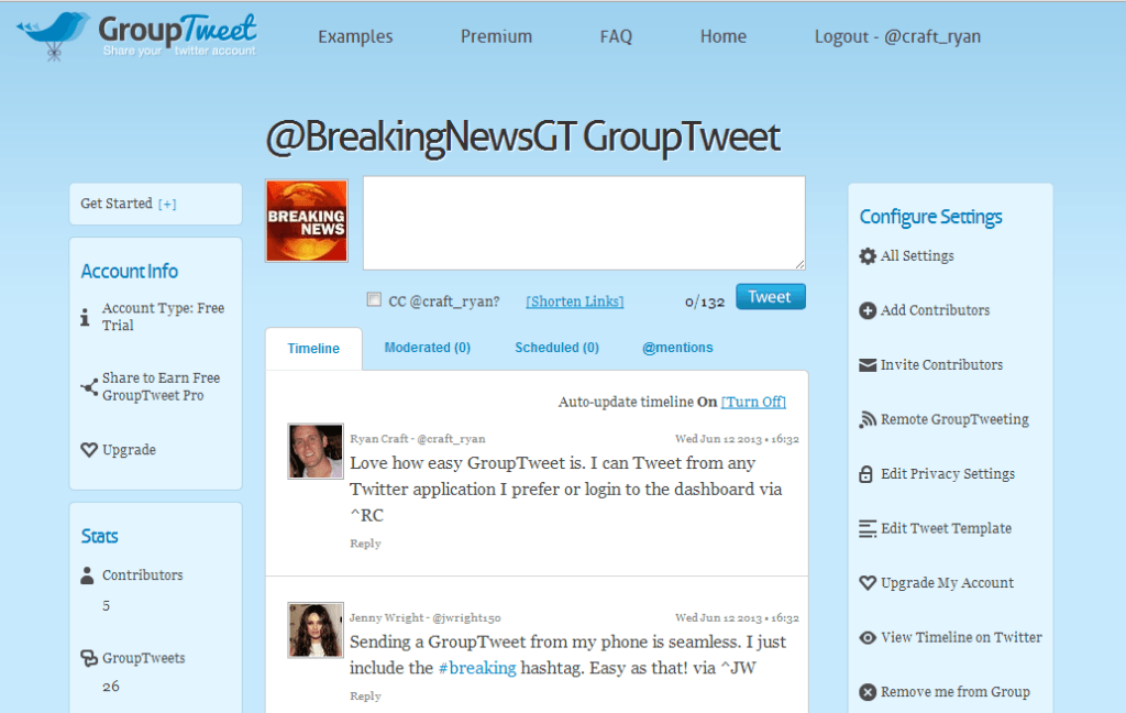 GroupTweet tableau de bord