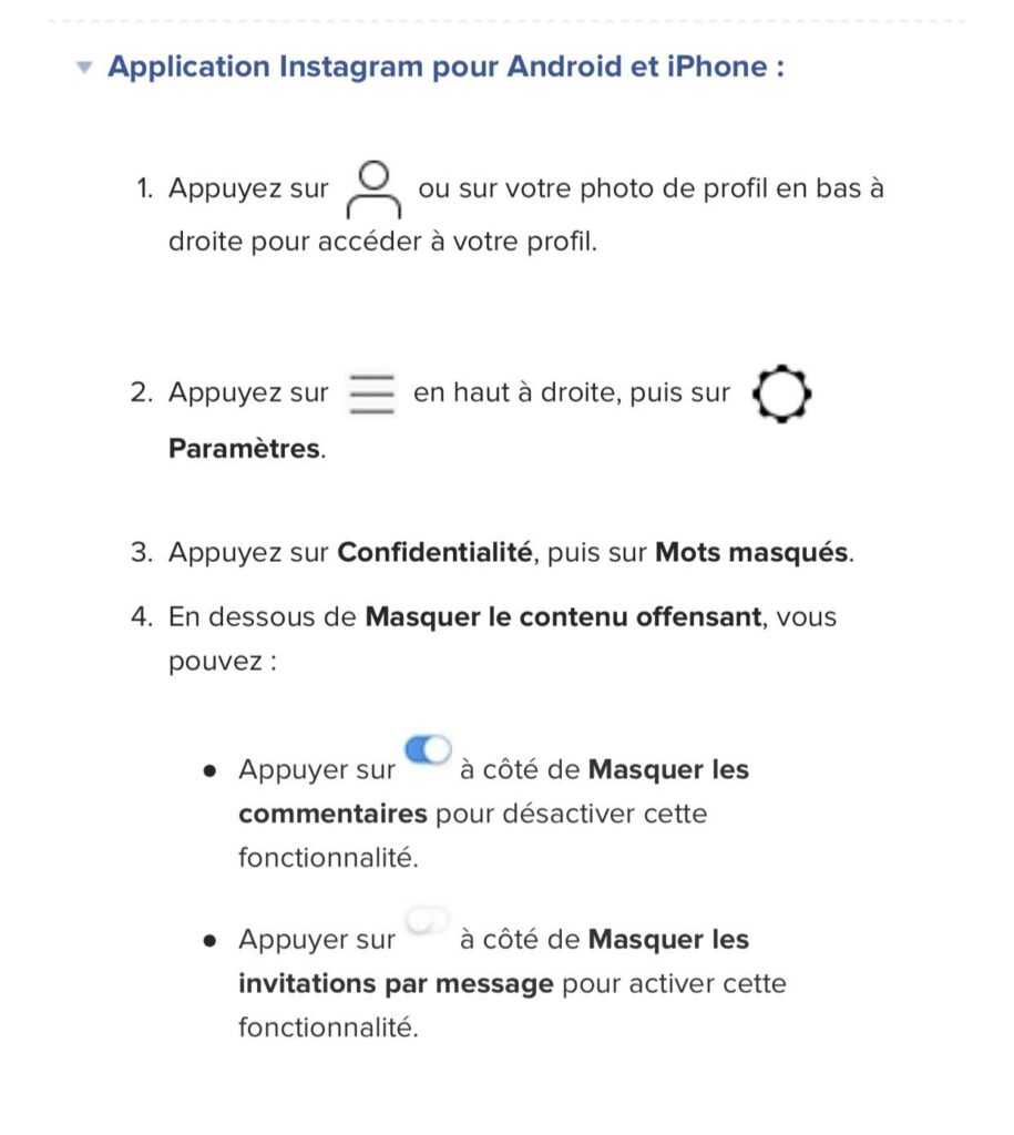 Fonctions confidentialité Instagram