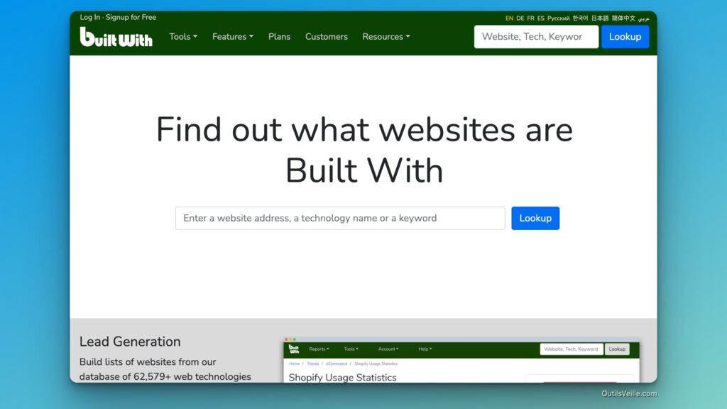 Built With décortique le contenu technique d'un site web