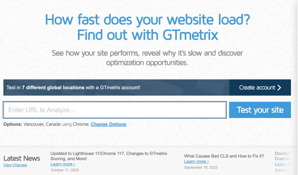 Tester vitesse site Internet