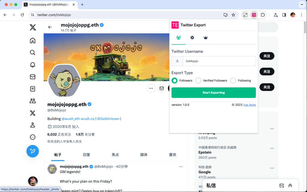 scrapper twitter avec des extensions por Chrome;